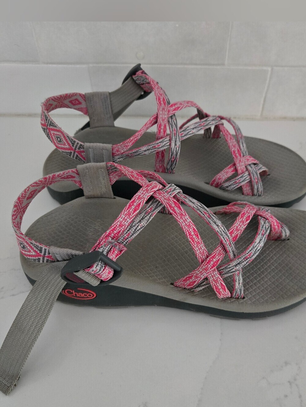 Chaco ZX/2 Classic Double Toe Strap Athletic Hiking Sandals Pink Gray Size 8 - Picture 2 of 8